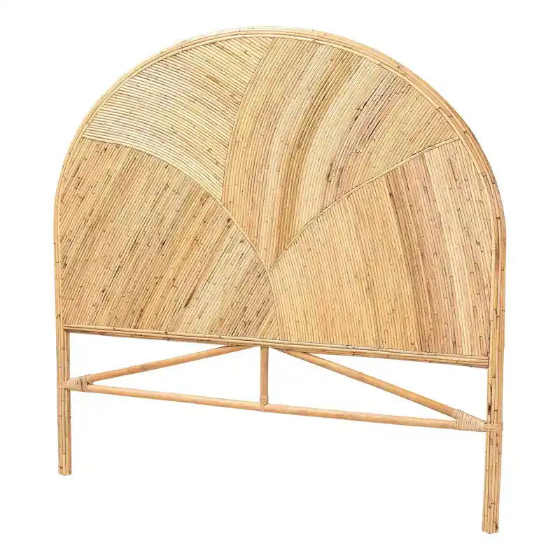 Bohemian Natural Rattan Standalone Headboard with Geometric Round Design – Honey / Brown, Queen / King