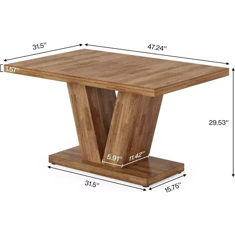 47-Inch Walnut Brown Farmhouse Dining Table with Heavy Duty Pedestal, Seats 4, Ideal for Home, Dining Room, Small Space.