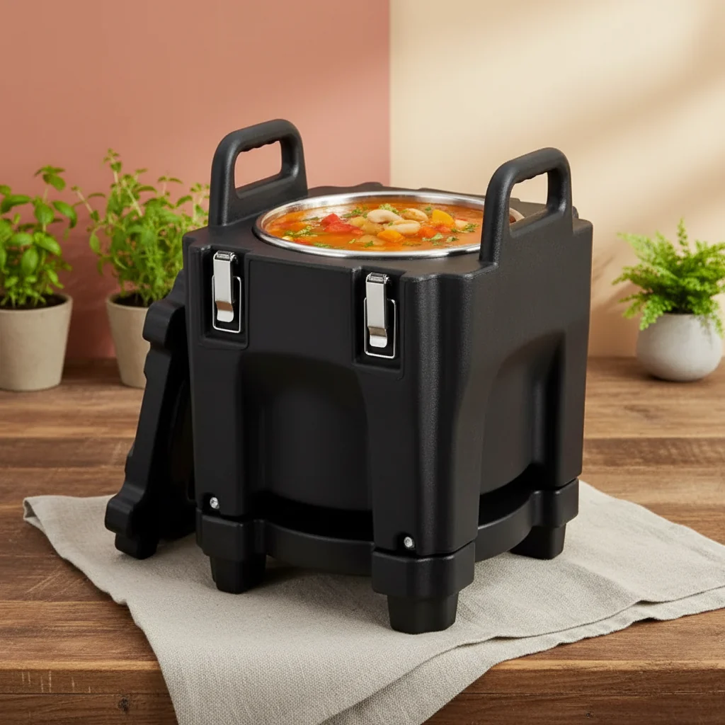Insulated Food Carrier 22Qt Stackable Hot Box with Spoon and Wheels