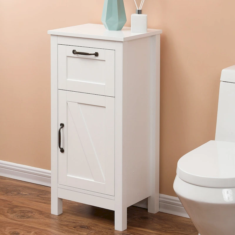 White with Black Hardware MDF Wood 1-Door and 1-Drawer Storage Cabinet - 32.1 H - 32.1 H x 15.1 W x 11.8 D
