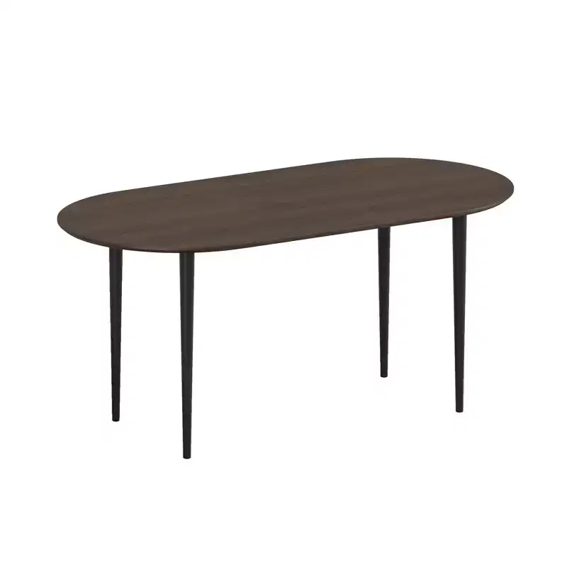 HomeRoots 67 Walnut and Black Solid Wood Oval Dining Table
