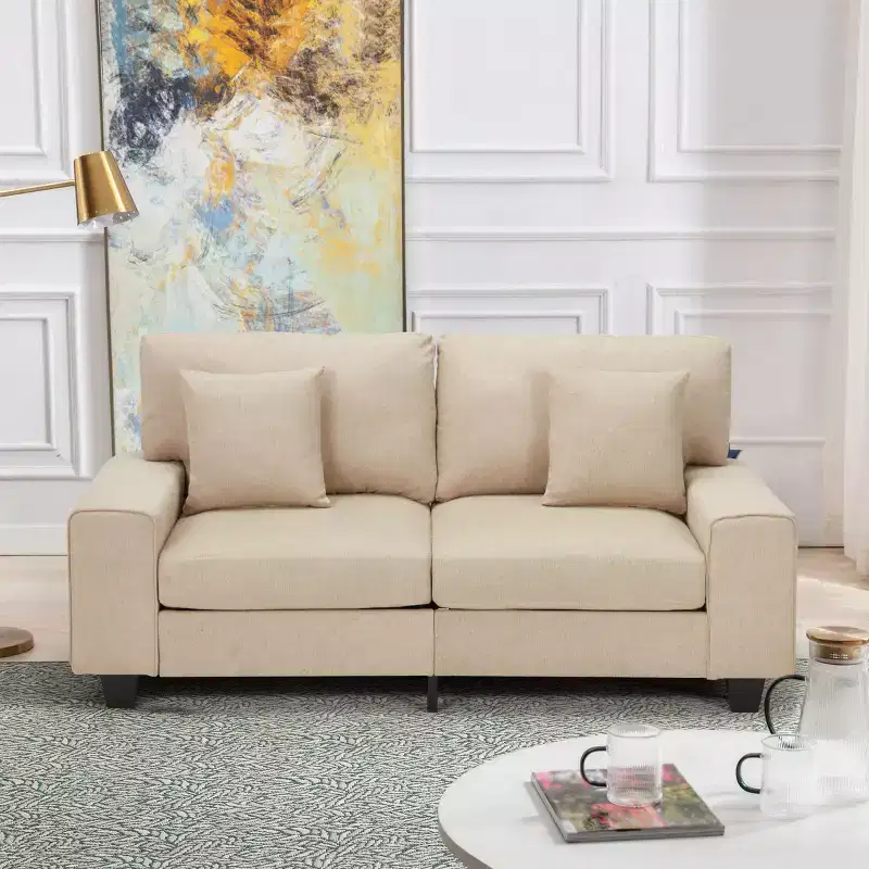 EROMMY 70.9 Linen Loveseat Sofa,Upholstered Loveseat Couch With 2 Extra Soft Cushions & Convenient Side Storage,Comfortable And Stylish Two-Seater
