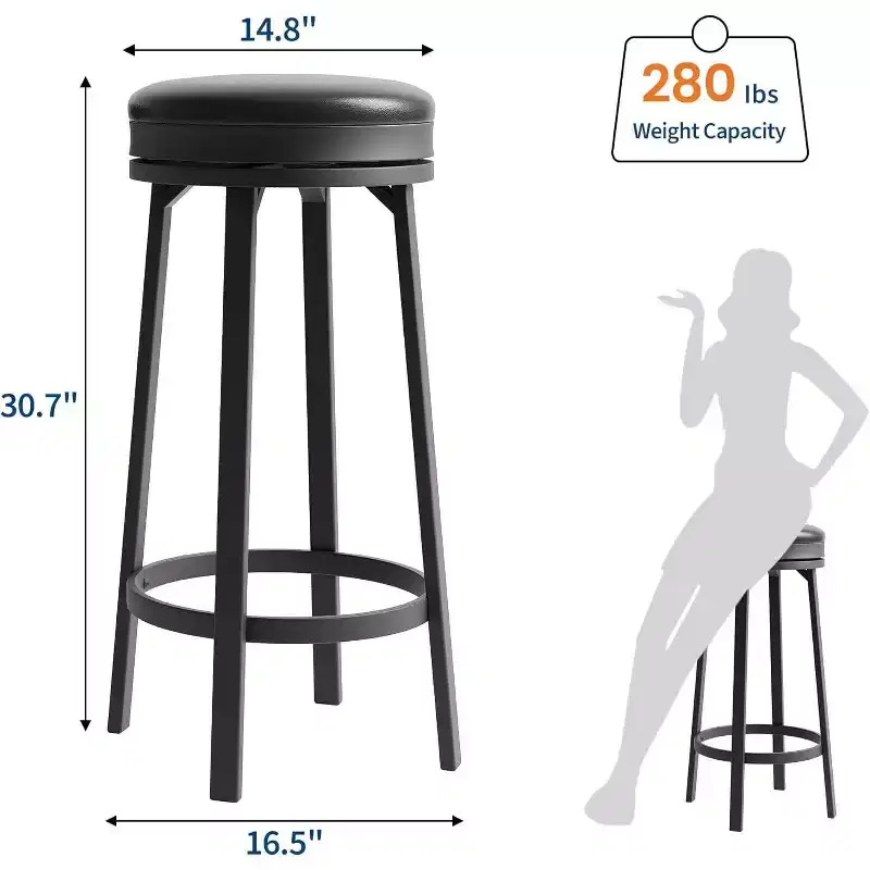 Set of 4 Modern Swivel Bar Stools, 30.7 Counter Height Round Barstools with Footrest, PU Leather Upholstered Seat & Sturdy Metal Frame