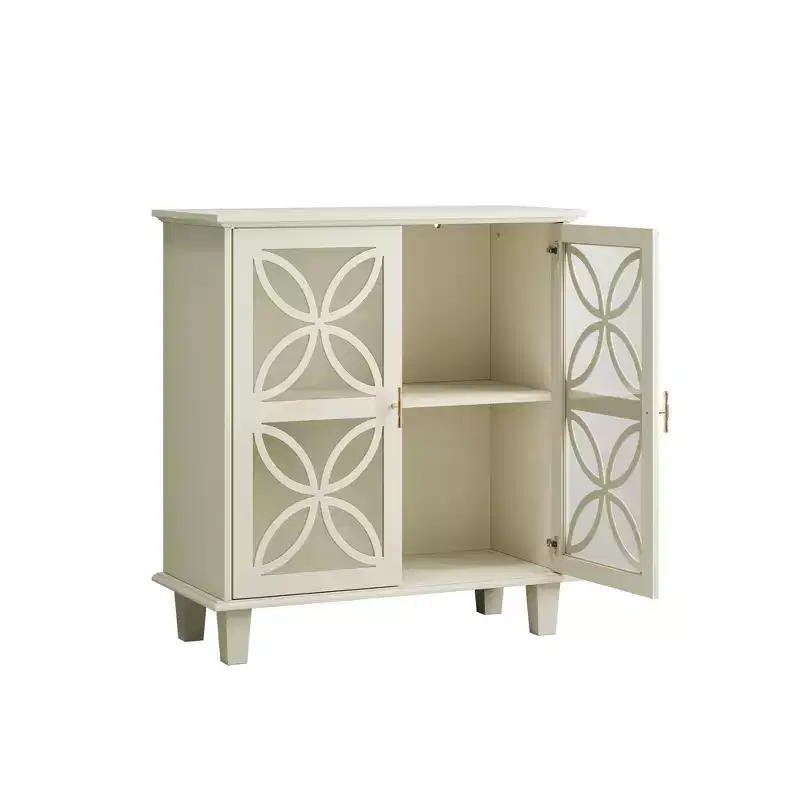 Freestanding Sideboard Buffet With Adjustable Shelves, Modern Retro Kitchen Console Table, 2-Door Decorative Storage Cabinet, Cream Color