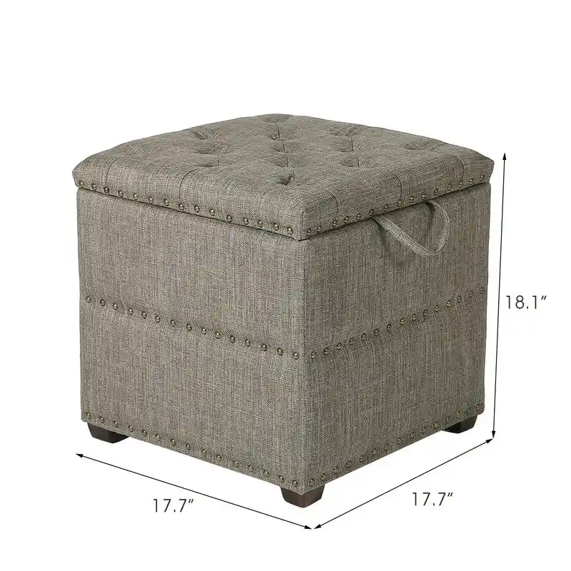 Adeco Fabric Square Ottoman with Tray