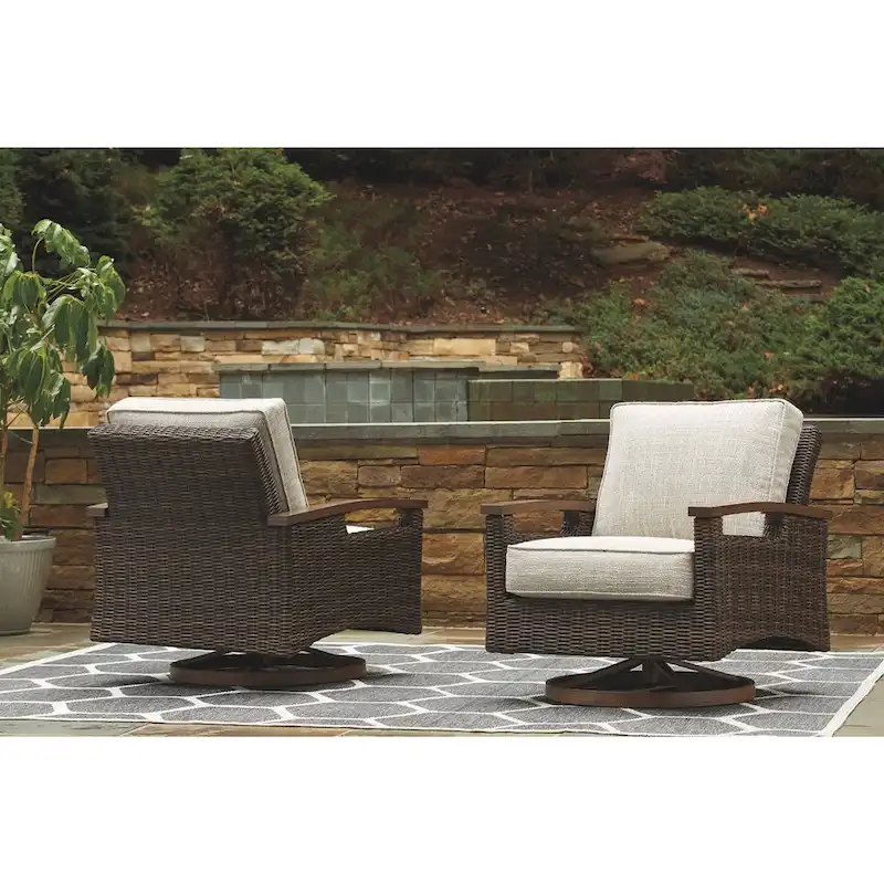 Paradise Trail Outdoor Medium Brown Swivel Lounge Chairs (Set of 2) - 32.5 W x 37 D x 37 H