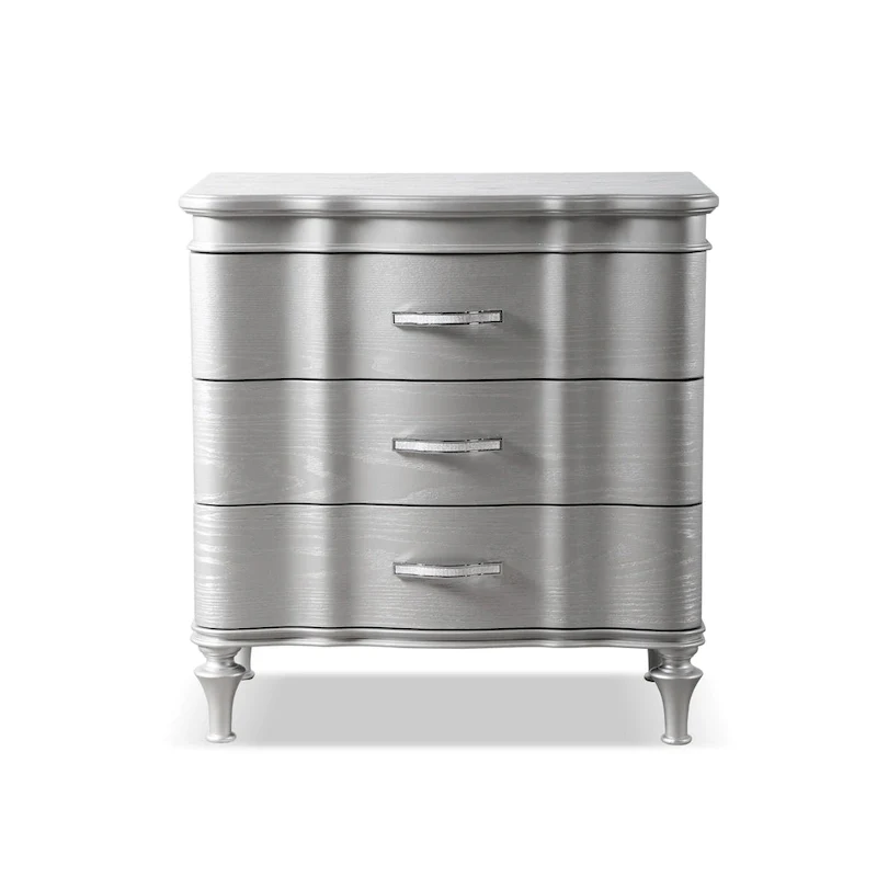 Black / Silver Glam 3-Drawer Nightstand, for 1