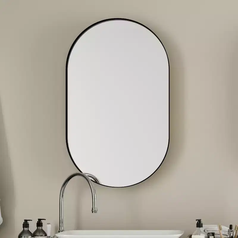 20x34 Inch Oval Recessed Cabinet, Metal Framed Bathroom Wall Cabinet with Mirror and Adjustable Shelves,Wall Mirror with Storage for Bathroom