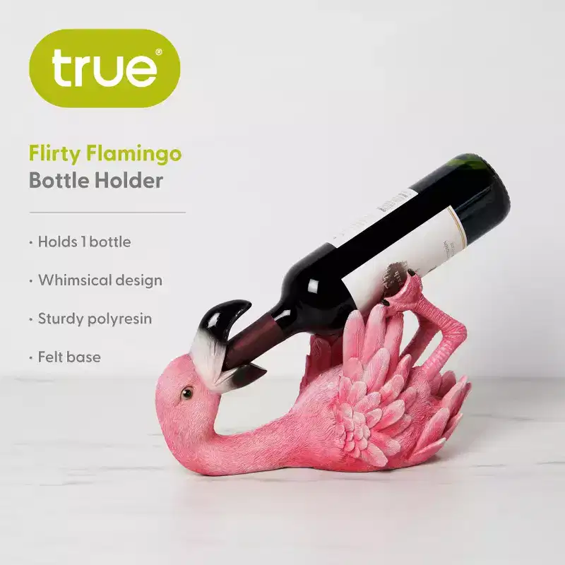 Flamingo Polyresin Wine Bottle Holder, Pink Bird Wine Rack