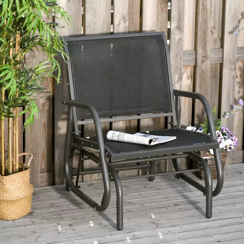 Outdoor Glider Chair, Steel Swing Chai with Curved Armrests for Porch, Garden, Poolside, Balcony