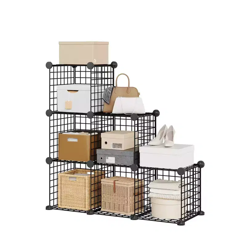 6-Cube Modular Wire Grid Shelf Unit – Black, Blue, Gray, Pink & White | DIY Storage for 1