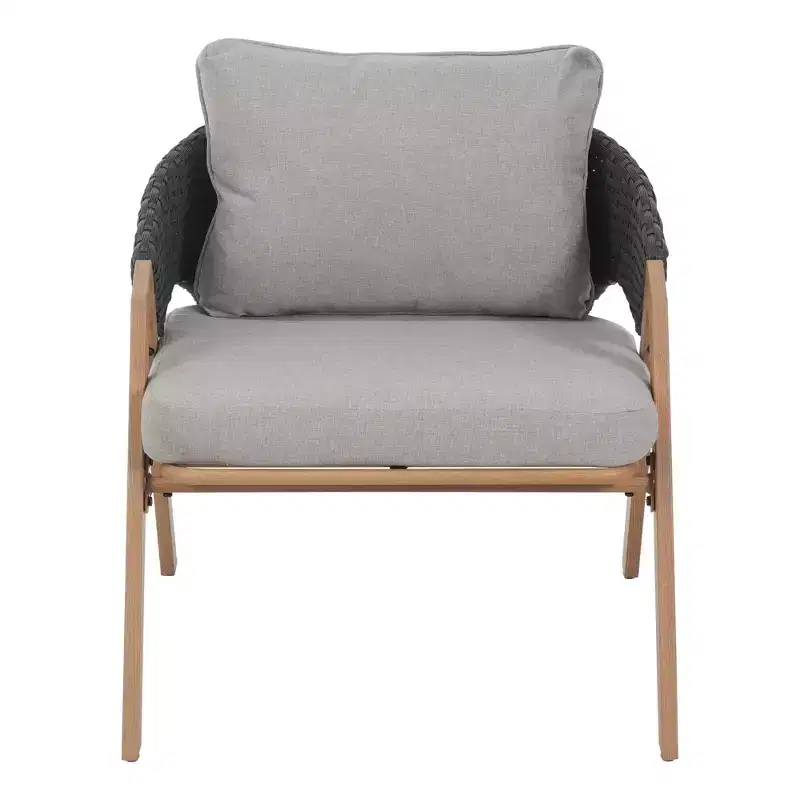 Christopher Knight Home Kaia Patio Modern Metal & Rattan Upholstered Accent Chairs with Faux Wood Finish (Set of 2)