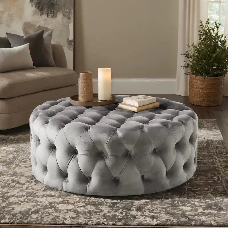 Round Tufted Ottoman with Casters