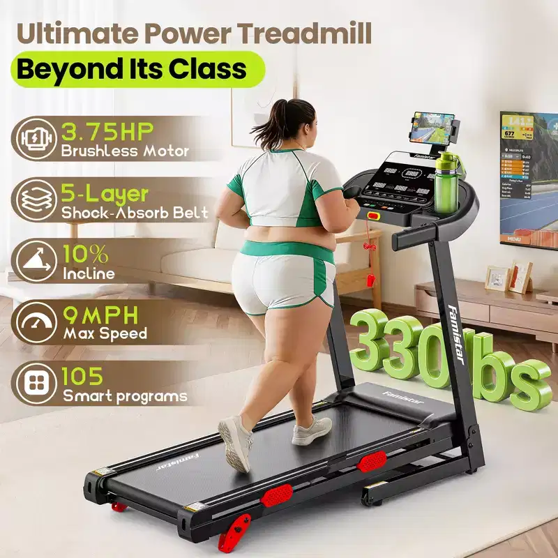 Treadmill on Sale - 3.75HP Foldable Treadmill for Home, 10% Incline, App Control, Compact for Small Spaces, 330 lbs Capacity, Walking Jogging Running