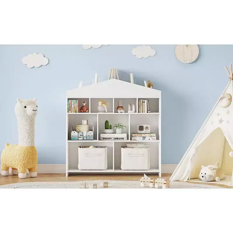 Modern Children's Bookcase and Toy Shelf - 9-Cubby Storage Unit with Safety Wall Anchors, Scratch-Resistant, Easy-Clean for Home, School