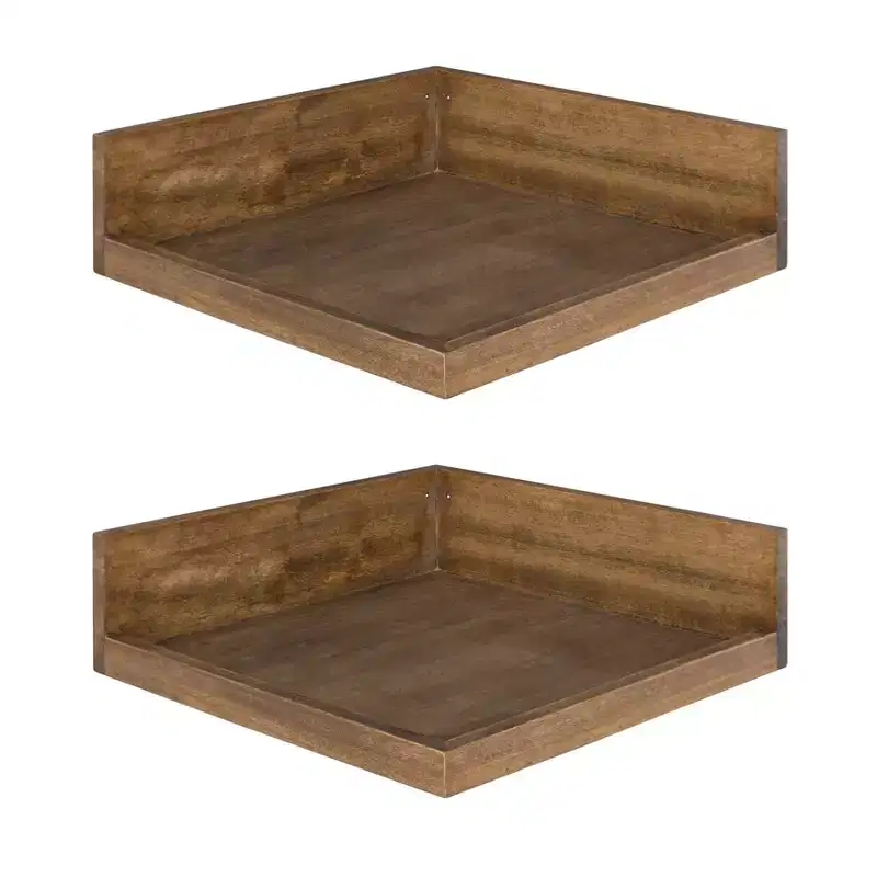 4.5 x 2.2 2pk Levie Floating Corner Wooden Wall Shelf Set - Kate & Laurel All Things Decor