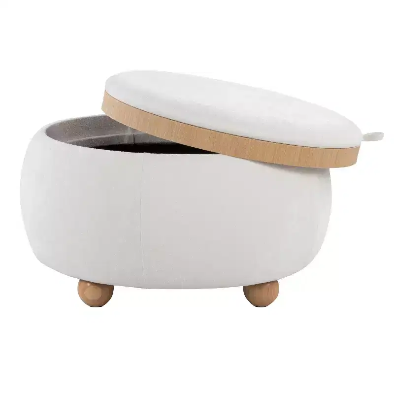 LumiSource Tray Pouf Ottoman Natural Fabric