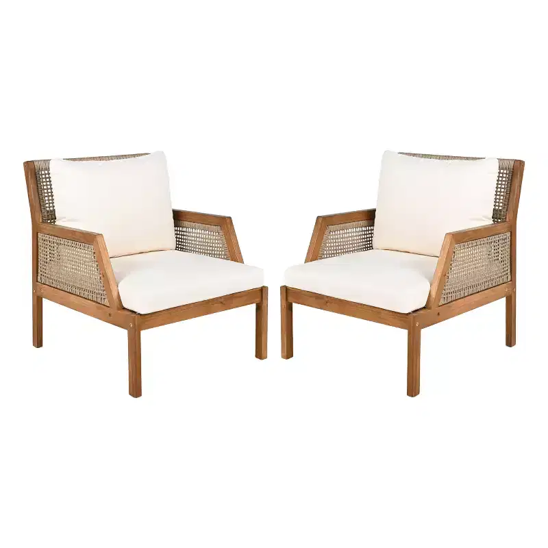 Christopher Knight Home Grania Patio Rattan and Acacia Wood Club Chair with Cushion, Brown/Cream