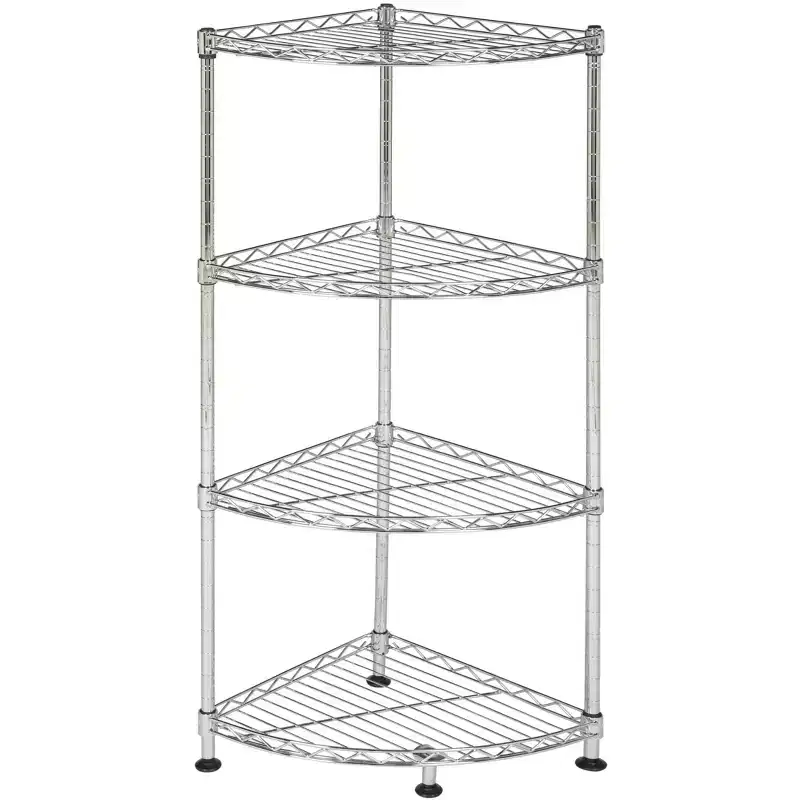 4-Tier Corner Storage Rack, Chrome-Plated Carbon Steel with Adjustable Shelves, No Tools Assembly