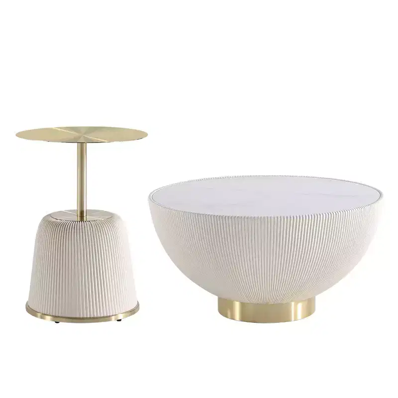 Manhattan Comfort 2pc Anderson Leatherette Upholstered Coffee Table and End Table with Metal Top Set