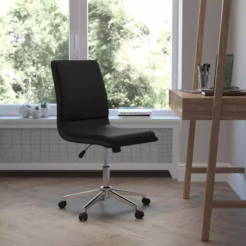 Mid-Back Armless Swivel Task Office Chair Bonded Leather Adjustable Metal Base