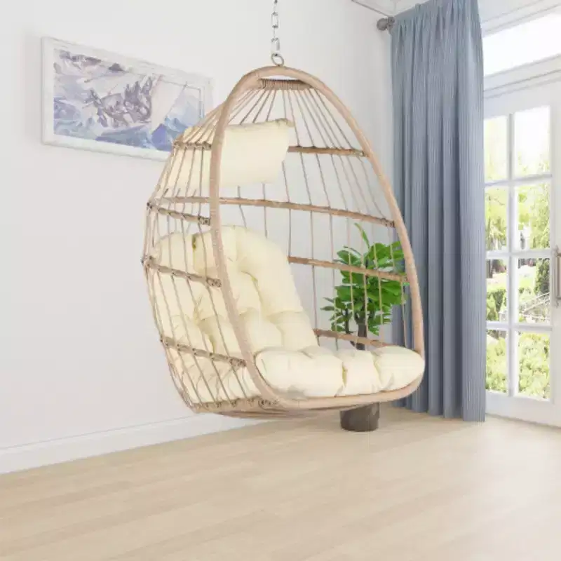 Outdoor Garden Rattan Egg Swing Chair Hanging Chair for Bedroom Living Room Balcony