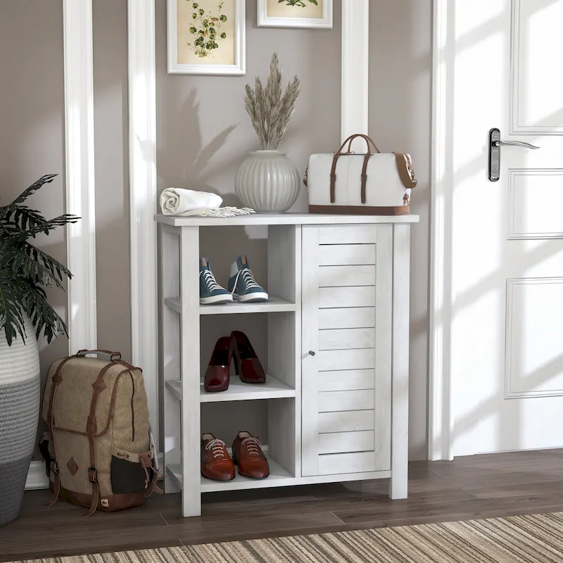 Farmhouse White Oak Storage Cabinet with 3-Open Shelf