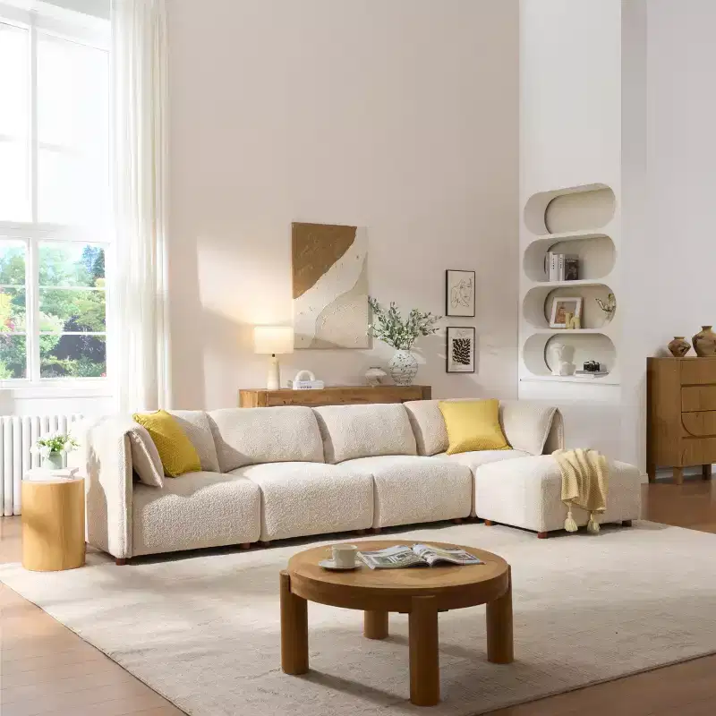 Christopher Knight Home Floria 126'' Modern Boucle Upholstered 5-Seater Sectional Sofa with Ottoman