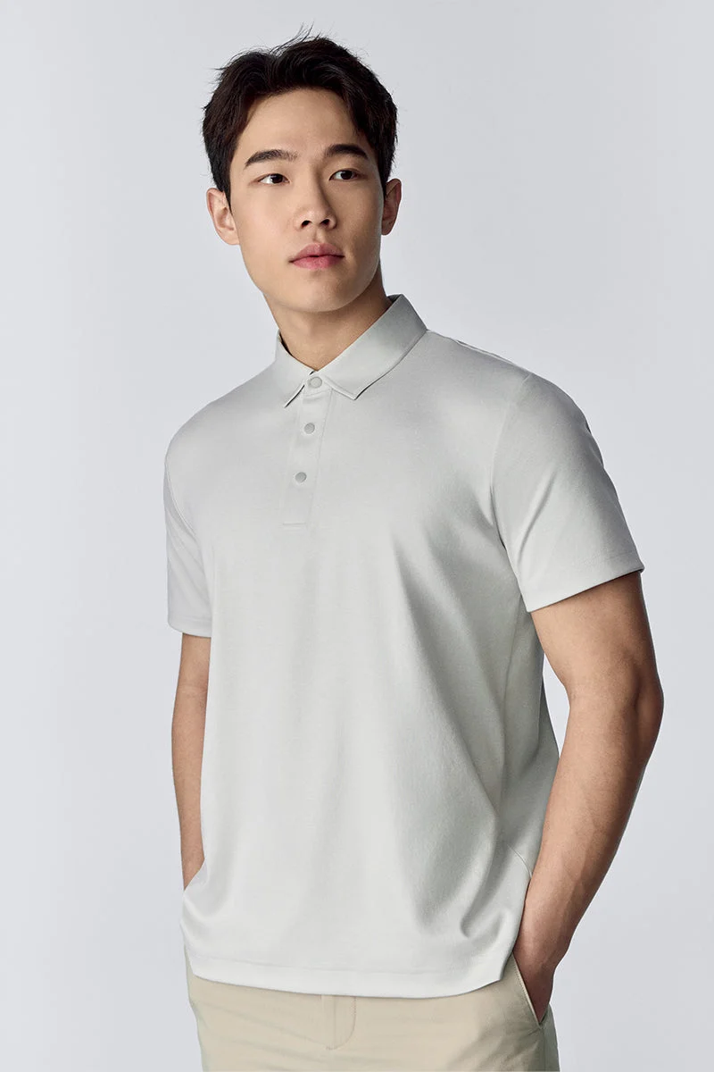 Waffle-Knit Buttonless Polo – Black