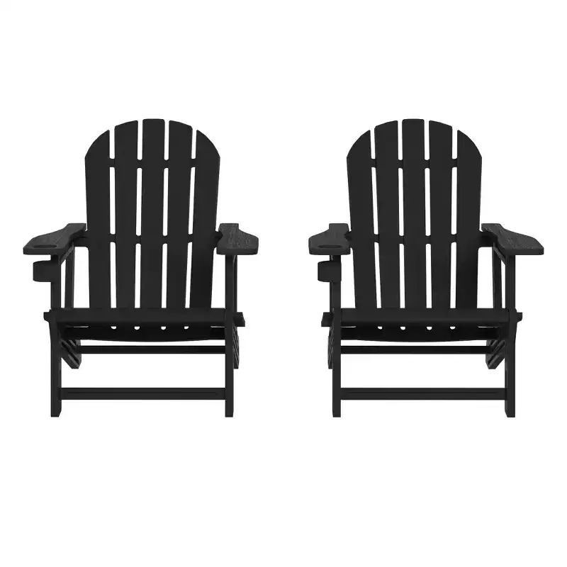 WestinTrends Azura Tool-Free Assembly Outdoor Patio HDPE Plastic Adirondack Chair with Cup Holder (Set of 2), White