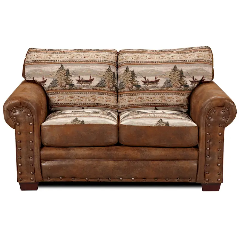 Alpine Lodge Fishing Scene Upholstered 4-piece Seating Set