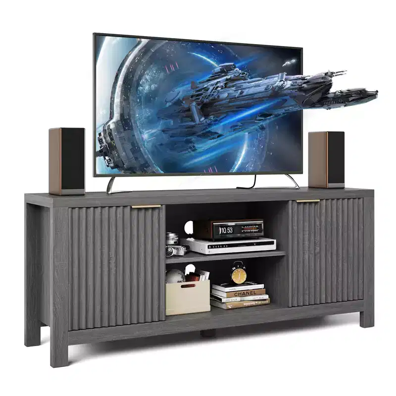 Tv Stand for 65 Inch Tv, Heavy-Duty Entertainment Center with 2 Cabinets & Open Shelves, Media TV Console Table, Wooden Tv & Media Console Cabinet