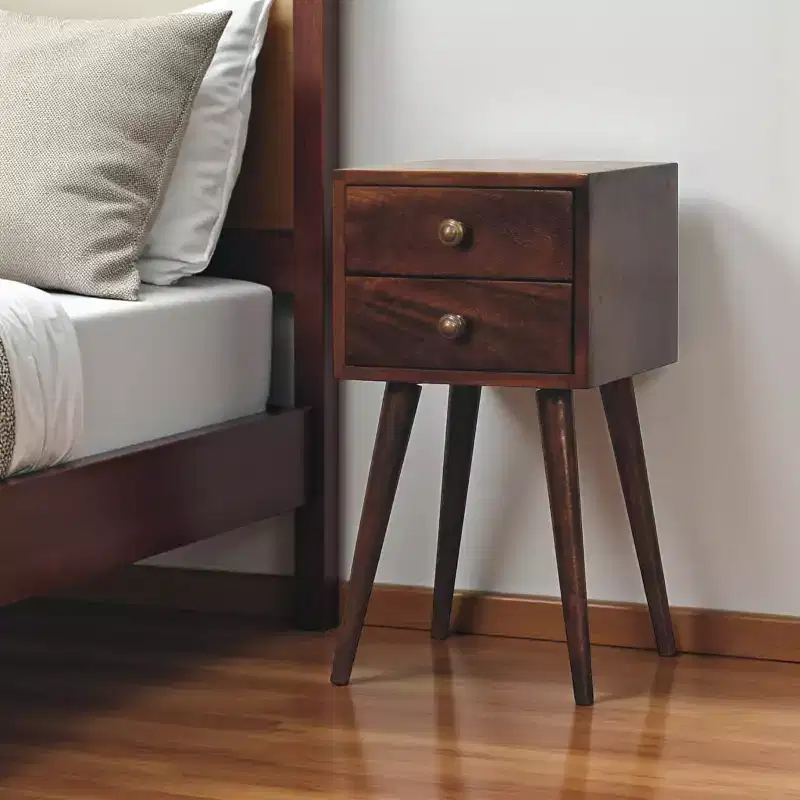 HomeRoots 22 Walnut Solid Wood Square Two Drawer Nightstand