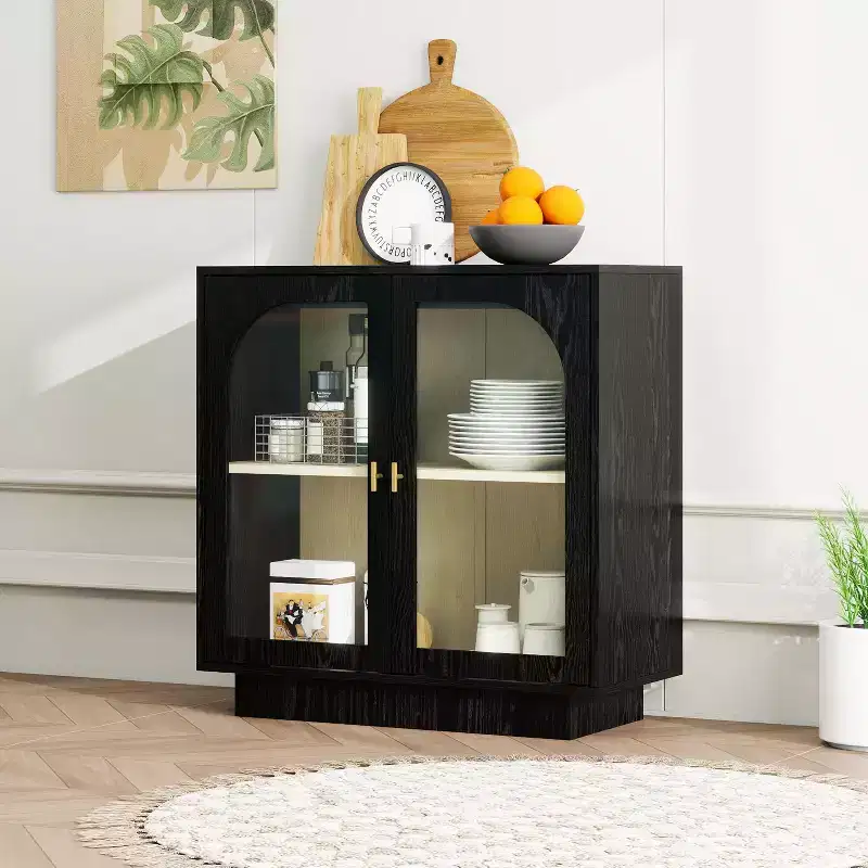 Okak Modern Storage Cabinet with 2 Acrylic Doors, Sideboard Cabinet with Metal Handles and 2 Shelves, Buffet Cabinet for Kitchen, Dining Room