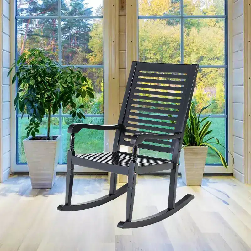 Outdoor Acacia Wood Rocking Chair - Captiva Designs: UV & Water-Resistant, Powder-Coated Frame, Fixed Arms