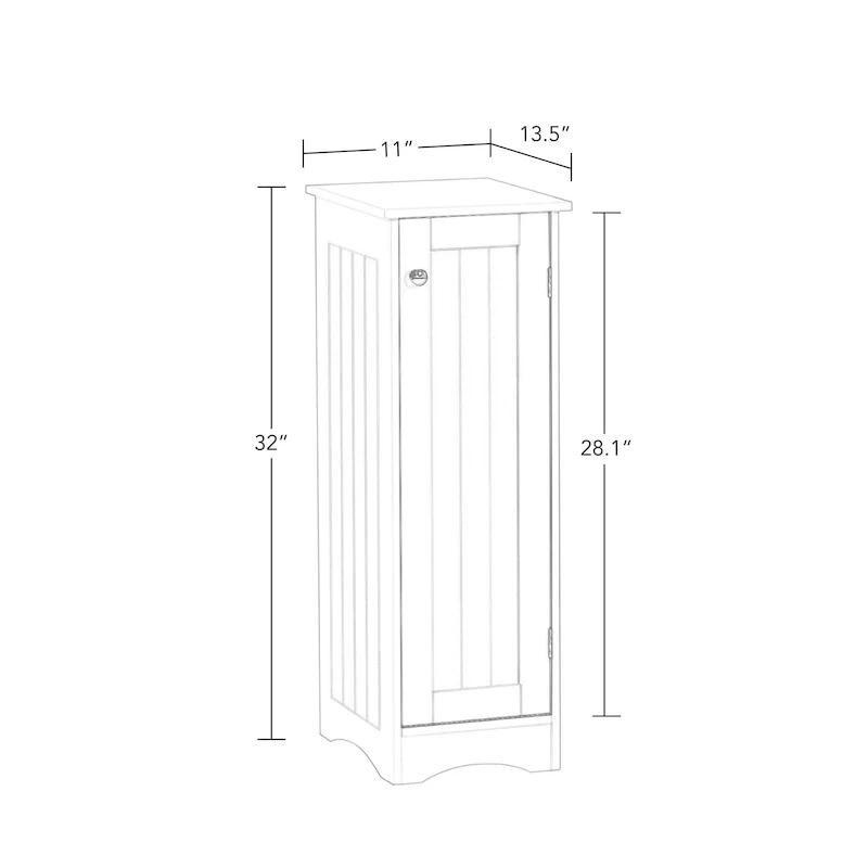 Single Door Narrow Bathroom Storage Cabinet with Adjustable Shelves - White