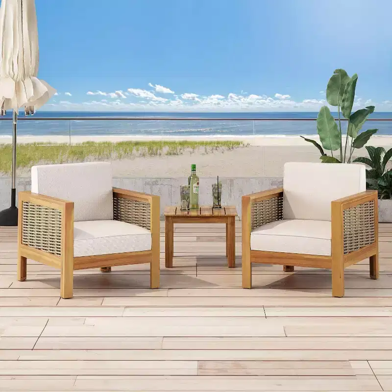 TUYOHW Patio Accent Chairs with Wicker Frame,1-Piece,Upholstered Outdoor Armchair Acacia Club Chair for Backyard,Patio & Garden,400lbs Capacity