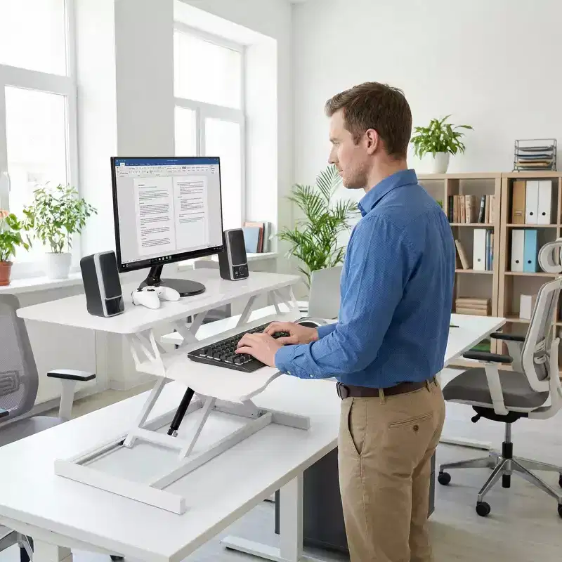 FurnitureR Adjustable Height Laptop Desk with Keyboard Tray, MDF Top Sit Stand Workstation for Home Office, Writing, Reading and Study