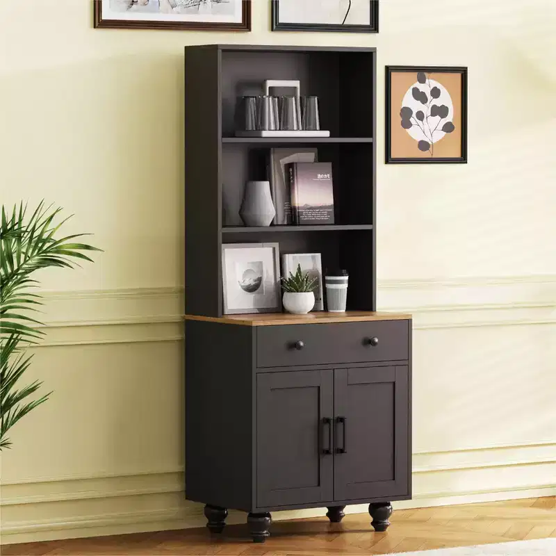 Farmhouse Wood Gourd-Shaped Legs Storage Cabinet with Adjustable Shelves