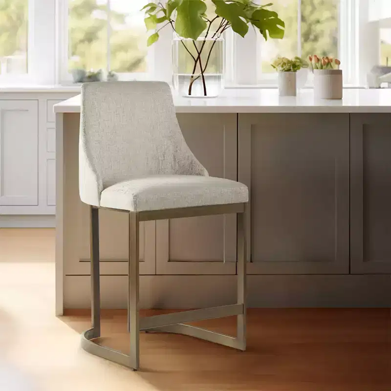 Madison Park 26" Thornton Upholstered Counter Height Barstool with Metal Base Cream