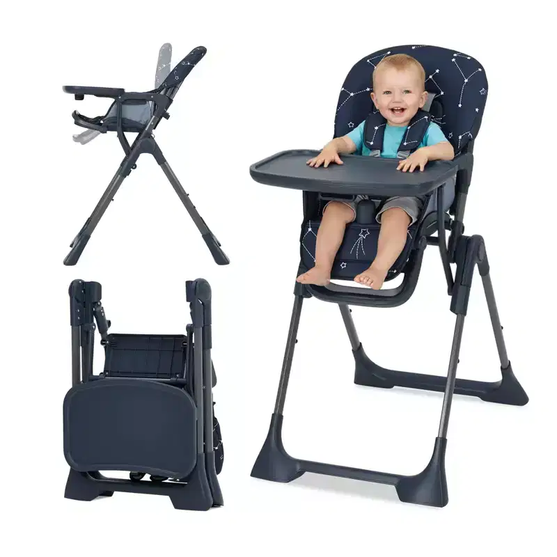 Baby High Chair, Foldable Feeding Chairs for Babies and Toddlers, Adjustable Height/Backrest/Footrest, Removable Tray, Fast Folding