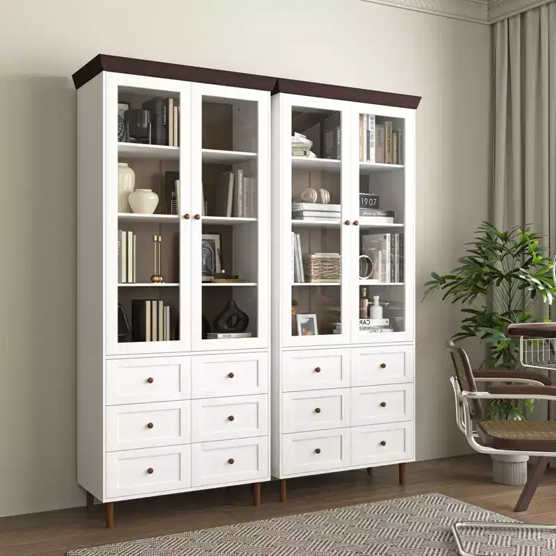 Farmhouse Kitchen Storage Cabinet with Glass Door and 2 Adjustable Shelves, Tall Pantry for Dining Room, Living Room, and Bathroom