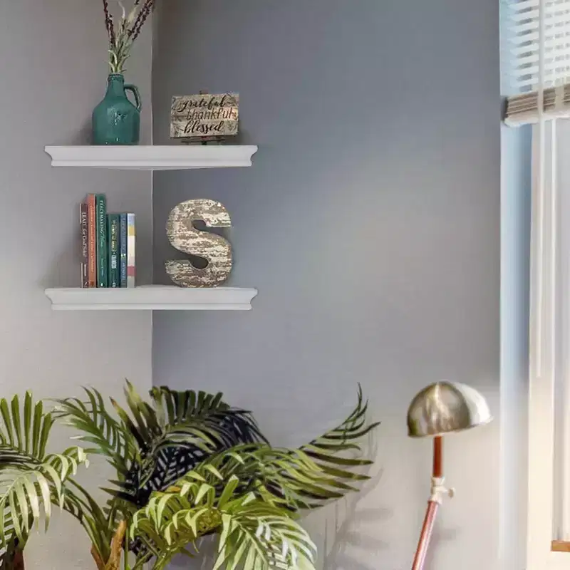 Wood Floating Corner Shelves – Whitewash Finish