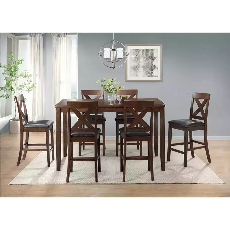 7pc Alexa Dining Set Cherry Brown - Picket House Furnishings: Rectangle Table, 6 Wood Chairs, Lacquered Finish