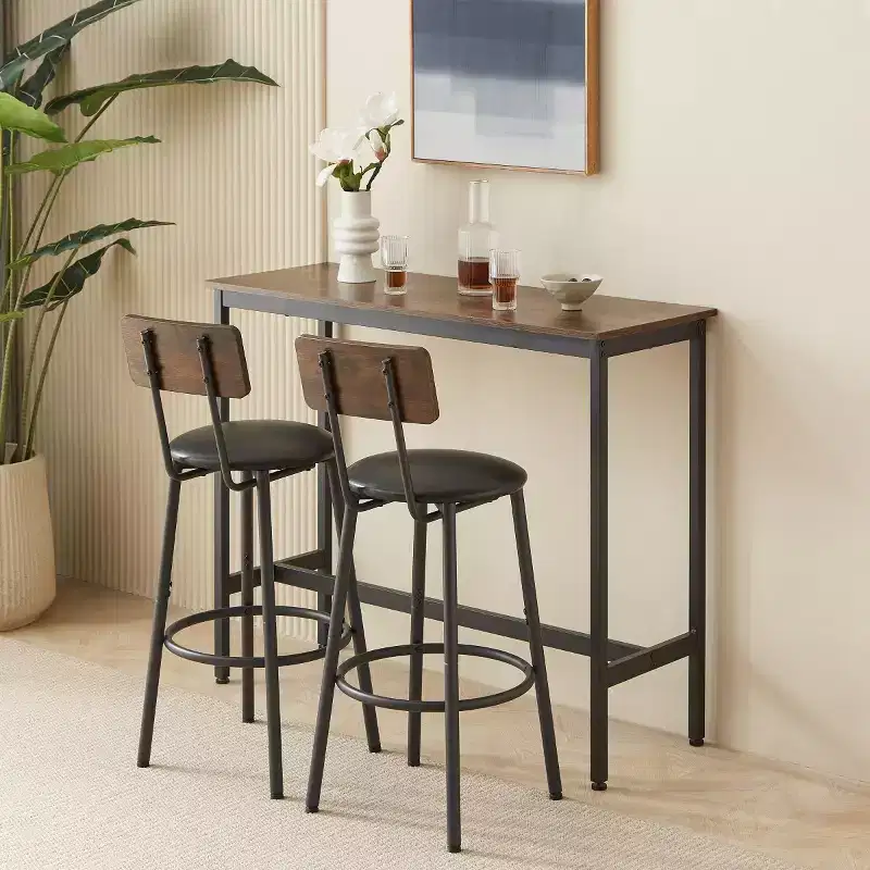 Industrial Counter Height Dining Table with 2 PU Upholstered Counter Height Stools, Space-Saving Kitchen or Home Bar