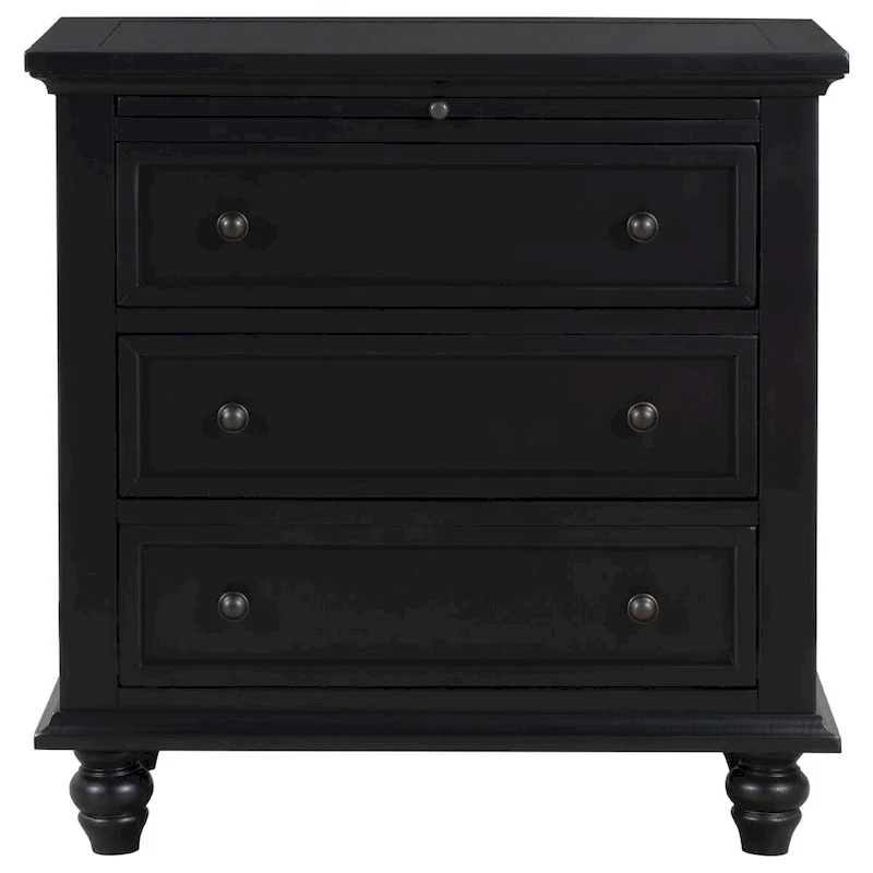 Solid Pine Wood End Table with Pull-out Tray and 3 Drawer, Easy Assembly