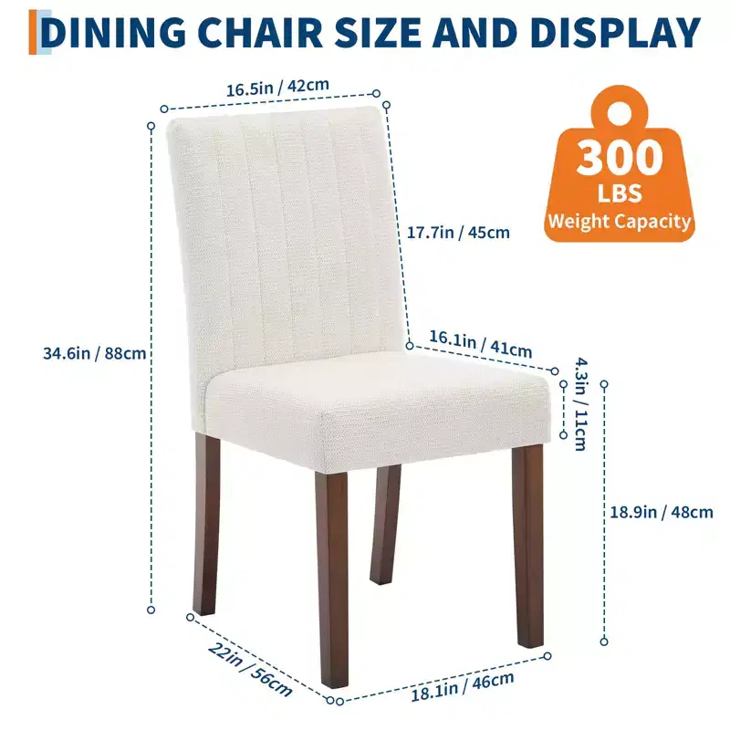 Upholstered Dining Chairs Set of 2, Linen Kitchen Chair with High Backrest & Wide Seat, Comfy Armless Side Chair, Accent Parson Chairs