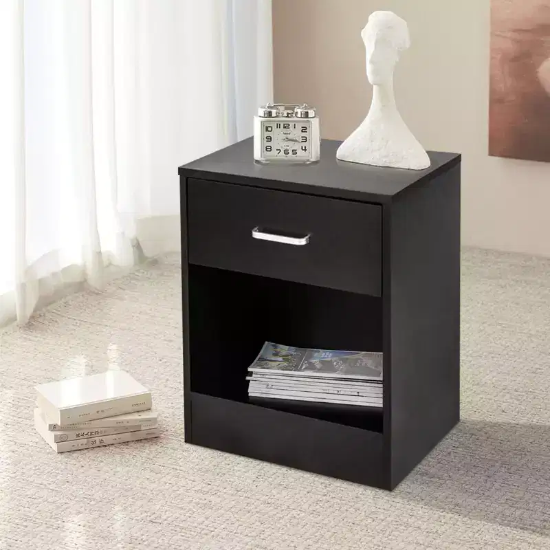 1-Drawer Black Nightstand