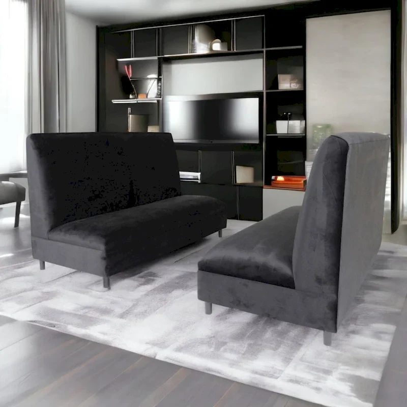 Coast to Coast Sofas Mid Century Modern Seating Booth Velvet Solid Wood Frame Upholstered