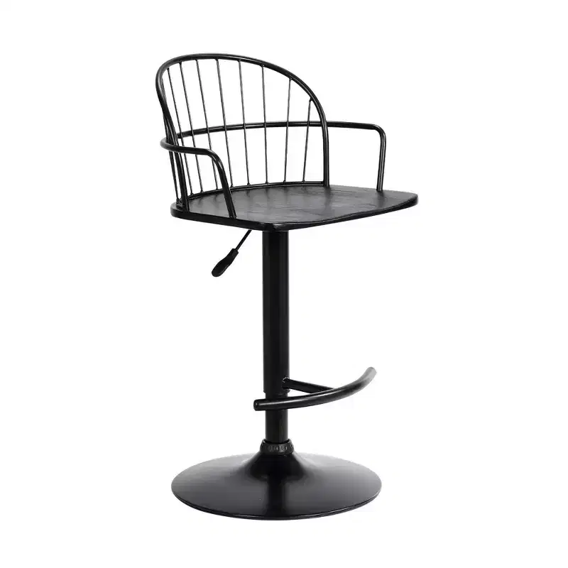 Adjustable Metal Barstool with Arms and Low Back, 34.5–40